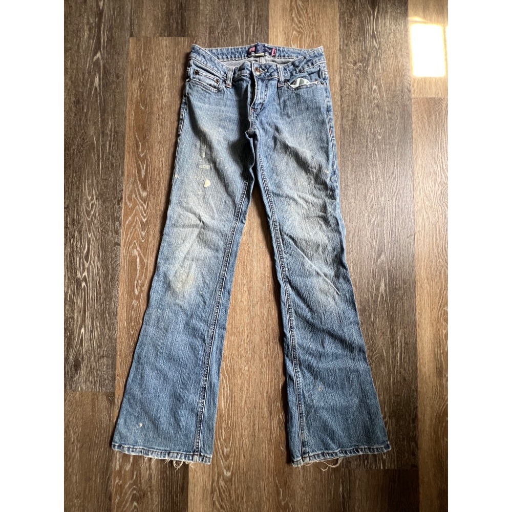 Duck Head Jeans Flare Women Size 3 Blue Light Wash Low Rise Distressed Y2K 1744